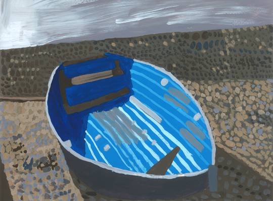 Blue boat amongst the shore of Brighton seafront