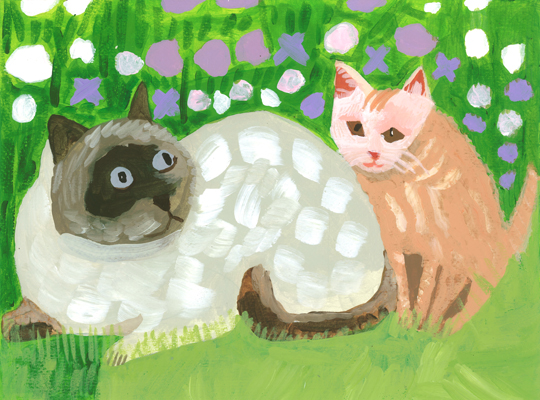 Two cats sat amongst the Spring growth